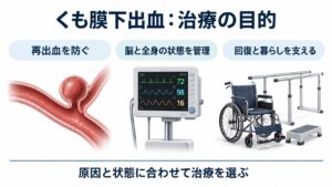 くも膜下出血：治療の目的を整理した図。