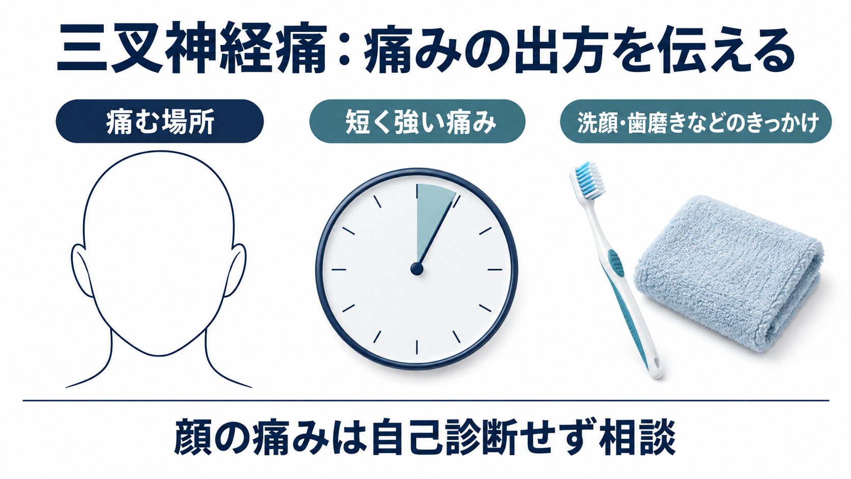 三叉神経痛:痛みの出方を伝えるを整理した図。
