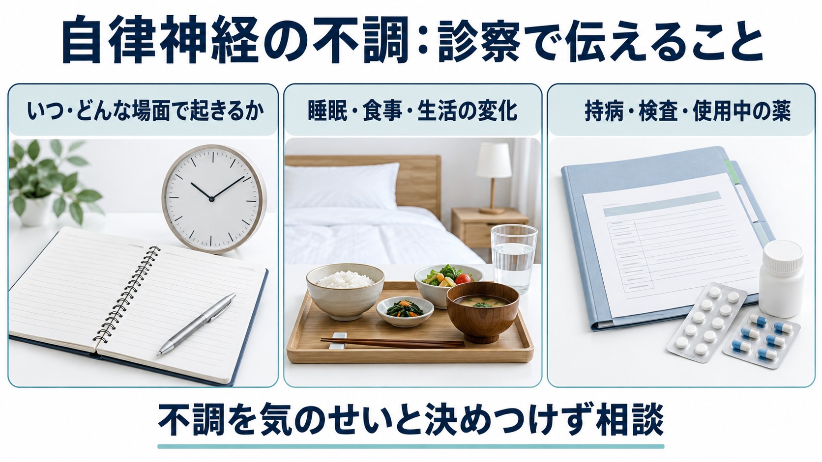 自律神経の不調:診察で伝えることを整理した図。