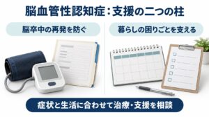 脳血管性認知症：支援の二つの柱を整理した図。