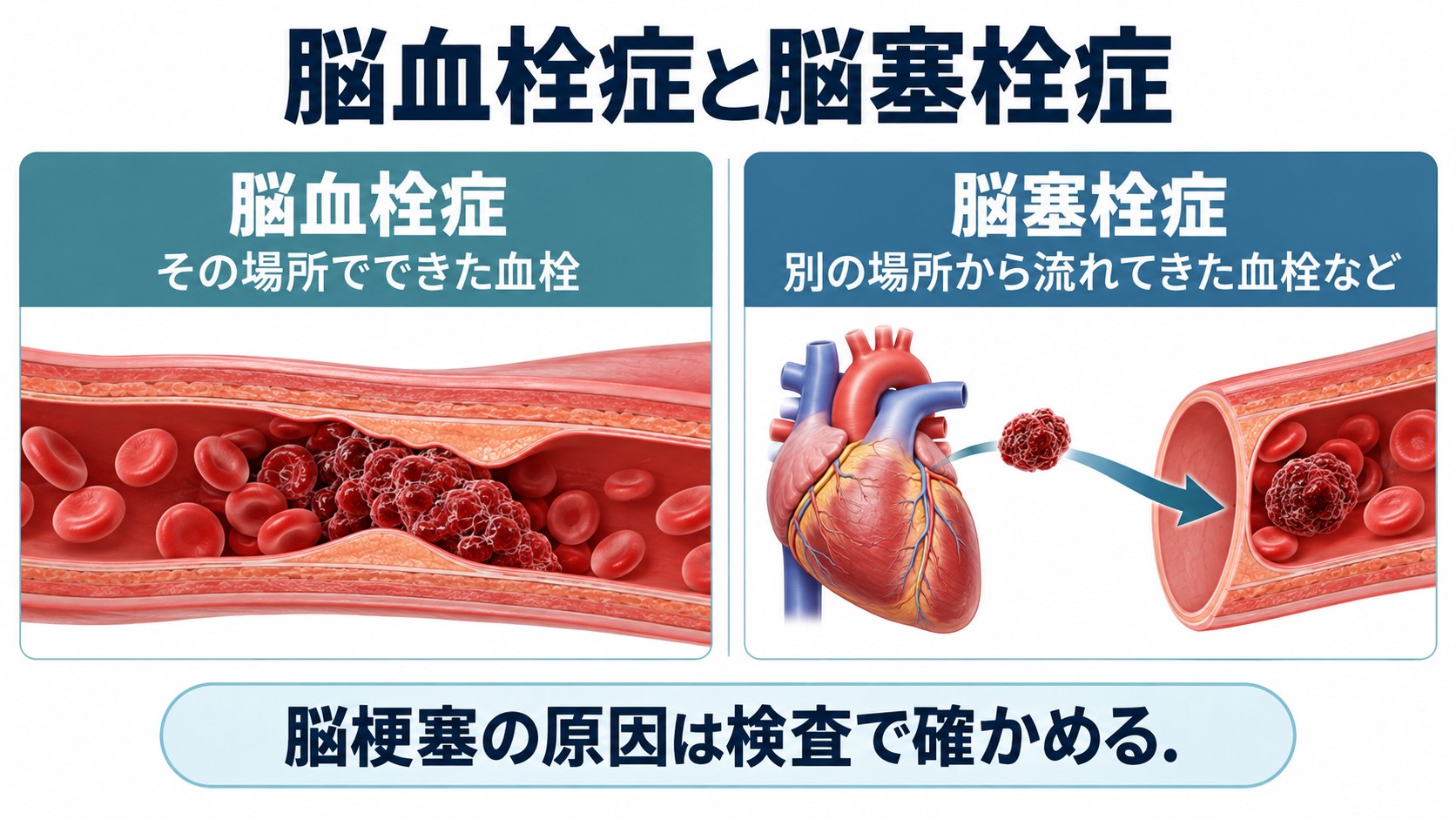 脳血栓症と脳塞栓症を整理した図。