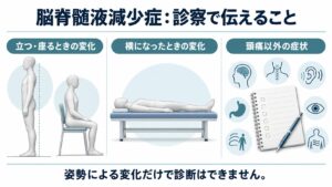 脳脊髄液減少症：診察で伝えることを整理した図。