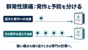 群発性頭痛：発作と予防を分けるを整理した図。