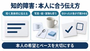 知的障害：本人に合う伝え方を整理した図。
