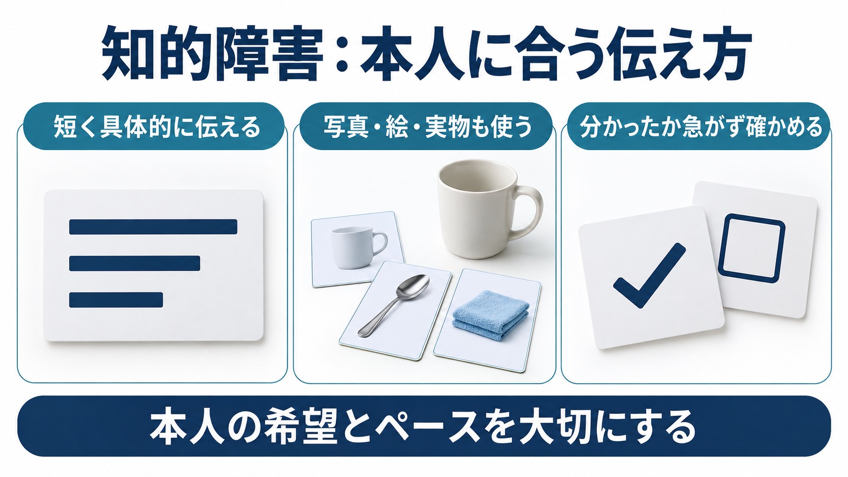 知的障害：本人に合う伝え方を整理した図。