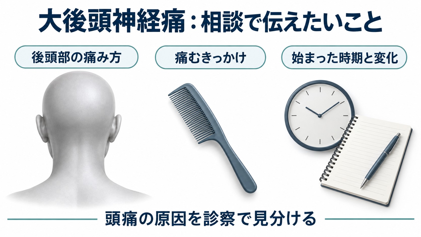 大後頭神経痛：相談で伝えたいことを整理した図。